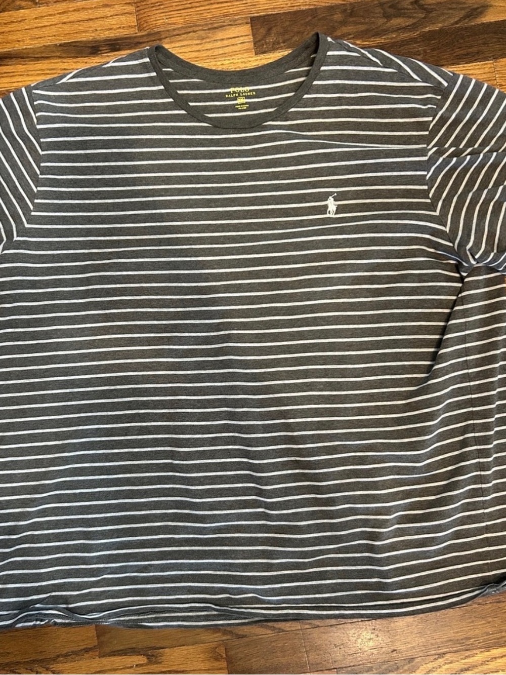 Ralph Lauren Gray and White Striped Crewneck Tee